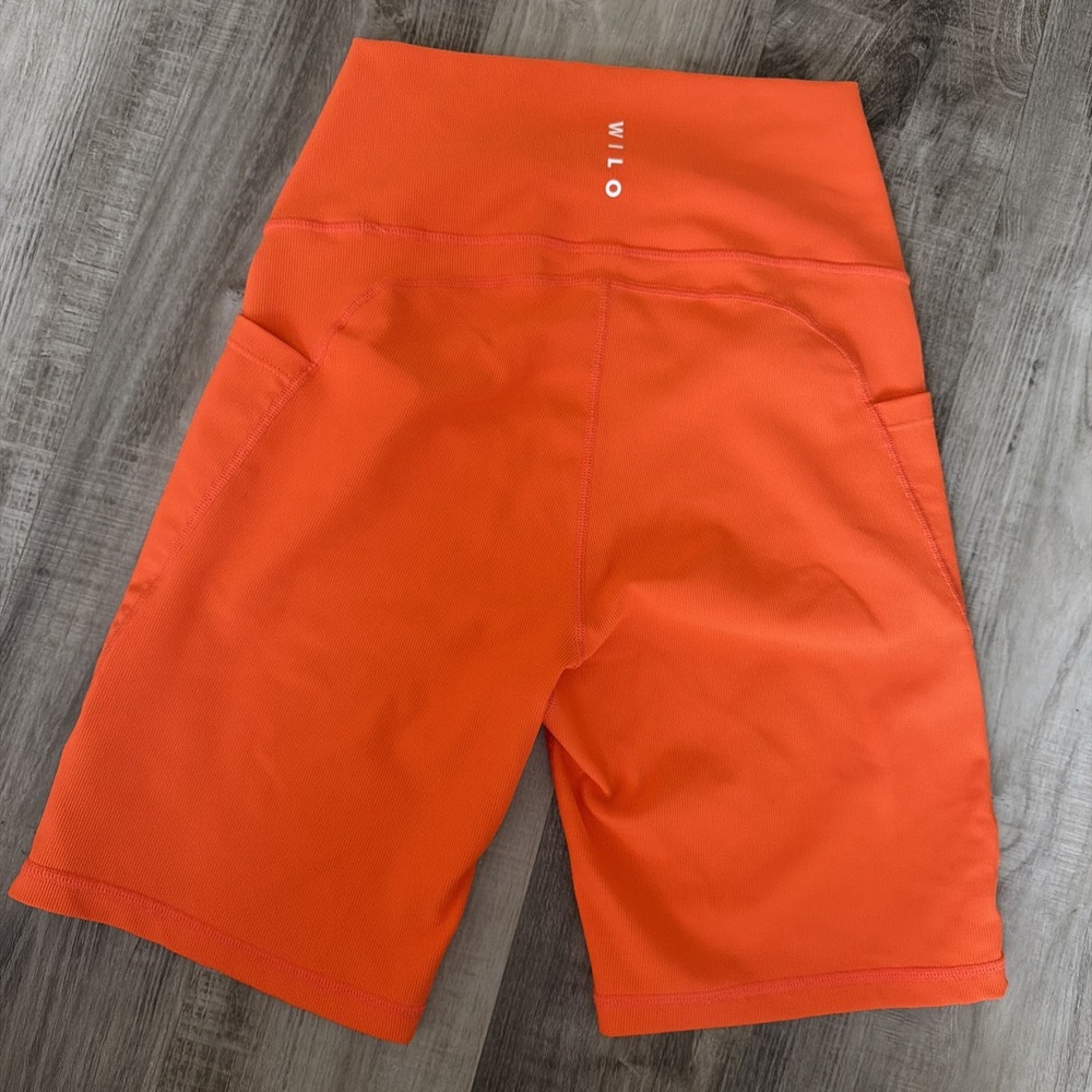 WILO Orange High Rise Ribbed Biker Pull on Shorts W/ Pockets Women's Size Large
